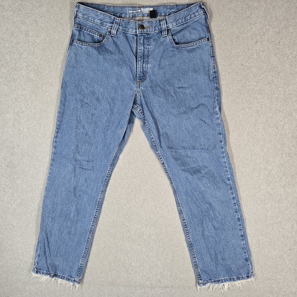 Carhartt Men Jeans 34X30 Blue Denim BD5119-M Relaxed 28" Inseam Stretch